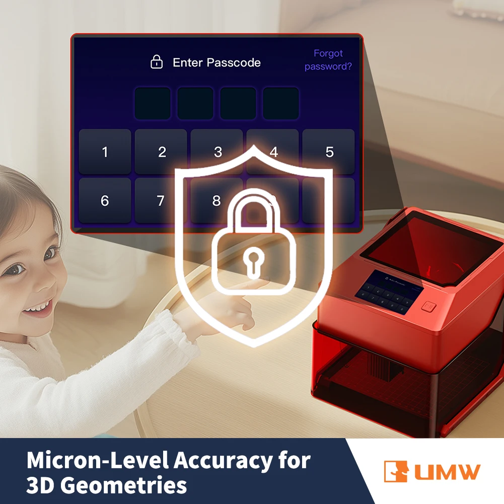 터치스크린과 보호 케이스가 있는 UMW 휴대용 지능형 레이저 조각기