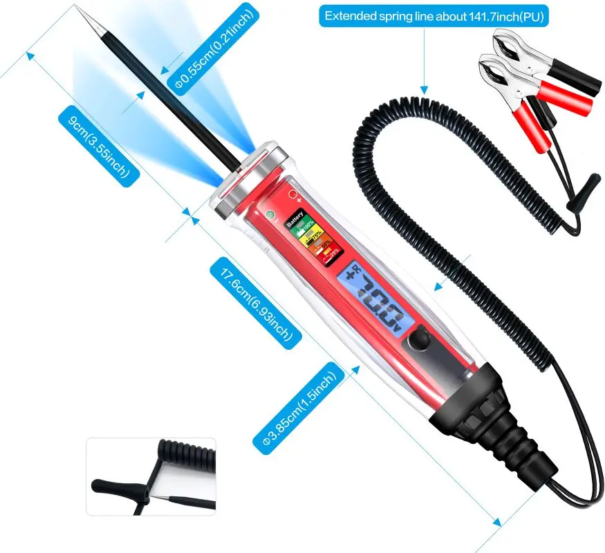 Car Battery Tester,1-75V DC Bidirectional Test Light with Voltage Display&Led Light, Battery Meter,1-20KHz Signal Frequency