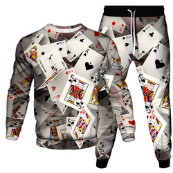 Fashion Autumn Poker 3D Print Men's Sportswear Set Casual Long-Sleeved T Shirt Pants 2-Piece Set Oversized Pullover Men Clothing