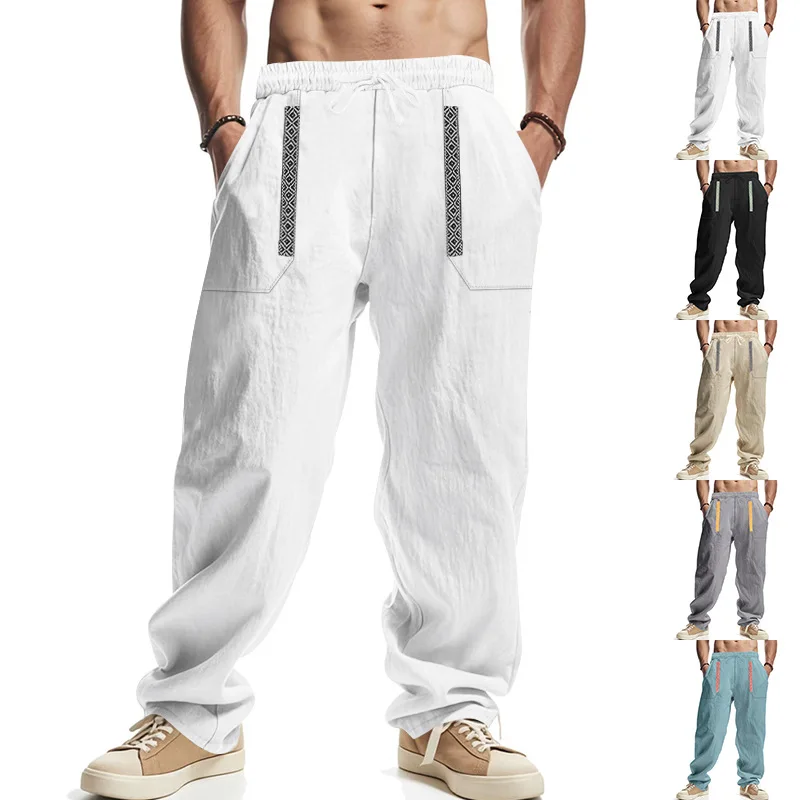 

Men's Linen Casual Pants for All Seasons Loose and Breathable Beach Pants Sports Casual Pants Trendy All-match Trousers