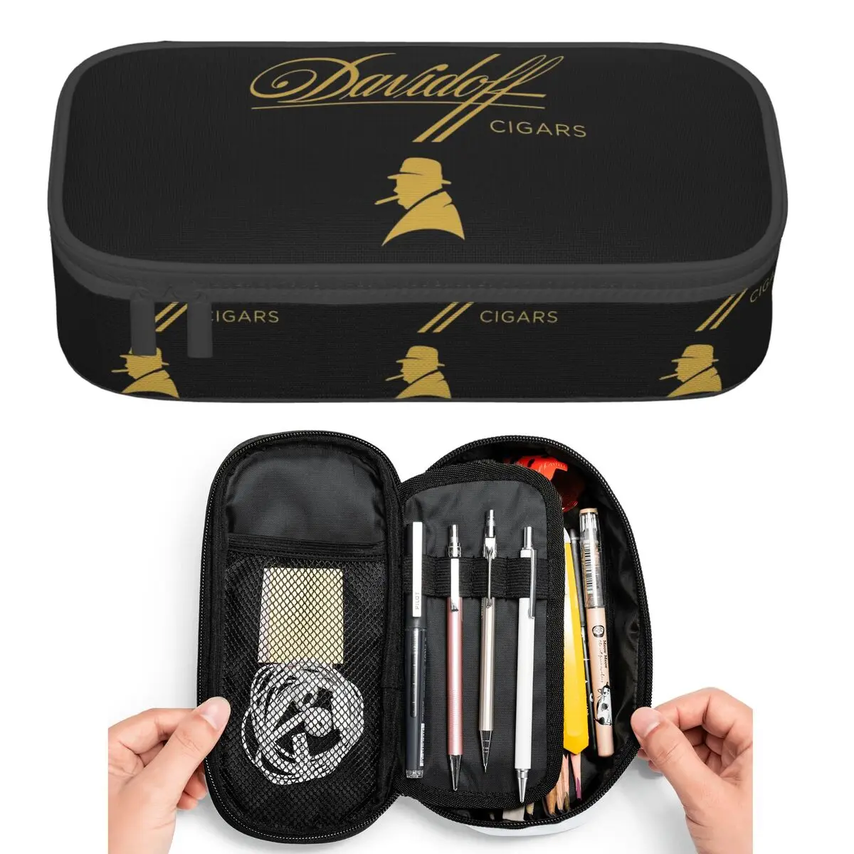 Estuches para lápices negros Davidoff Cigars para estudiantes, caja para bolígrafos, bolsa para lápices, bolsa grande para guardar lápices, soporte para bolígrafos