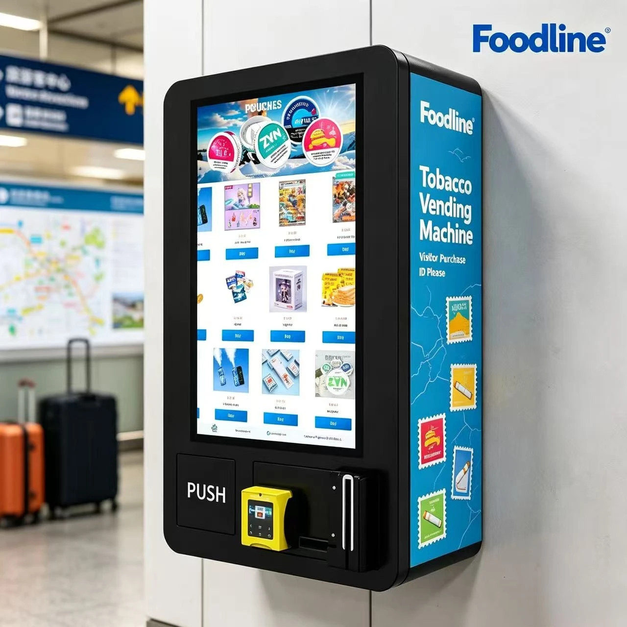 Full Advertising 32 Inch Touch Screen Smart Stainless Steel Wall Mounted Vending Machines 24 Hours Automatic Tobacco SDK