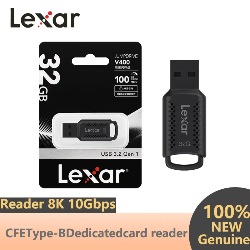 Unidad Flash USB 3.2 Lexar V400, Múltiples Capacidades, Memoria USB Portátil Negra, Memoria de Alto Rendimiento para PC