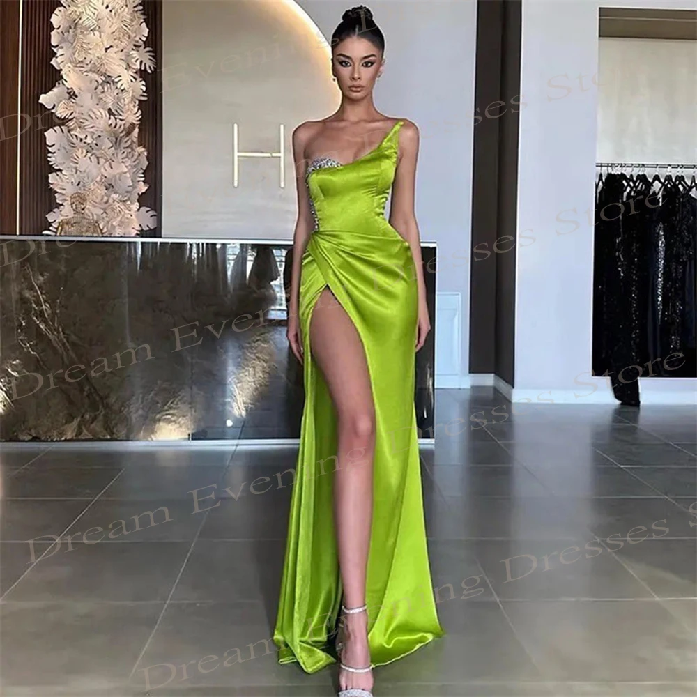 Vestidos De Noche elegantes De sirena para mujer, vestido De graduación sin mangas, plisado, cuentas, verde, Sexy, árabe, encantador, Moderno