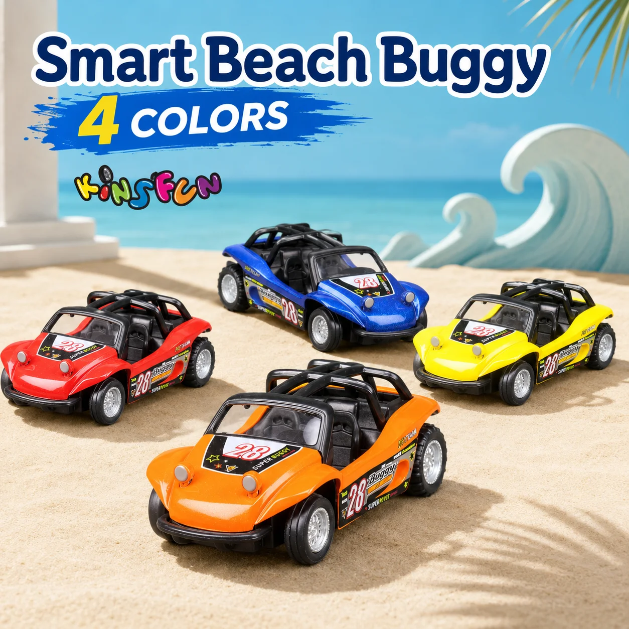 KiNSMART KINSFUN Smart Beach Buggy Q-Type Toy Car Model Diecast Miniature Pull Back Display Collection Gift For Boyfriend