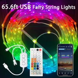 400LED USB 요정 스트링 조명, 와이파이 블루투스 음악, RGBIC 조명, 주소 지정 가능 드림컬러 크리스마스 조명, DC5V, WS2812B, 65.6ft