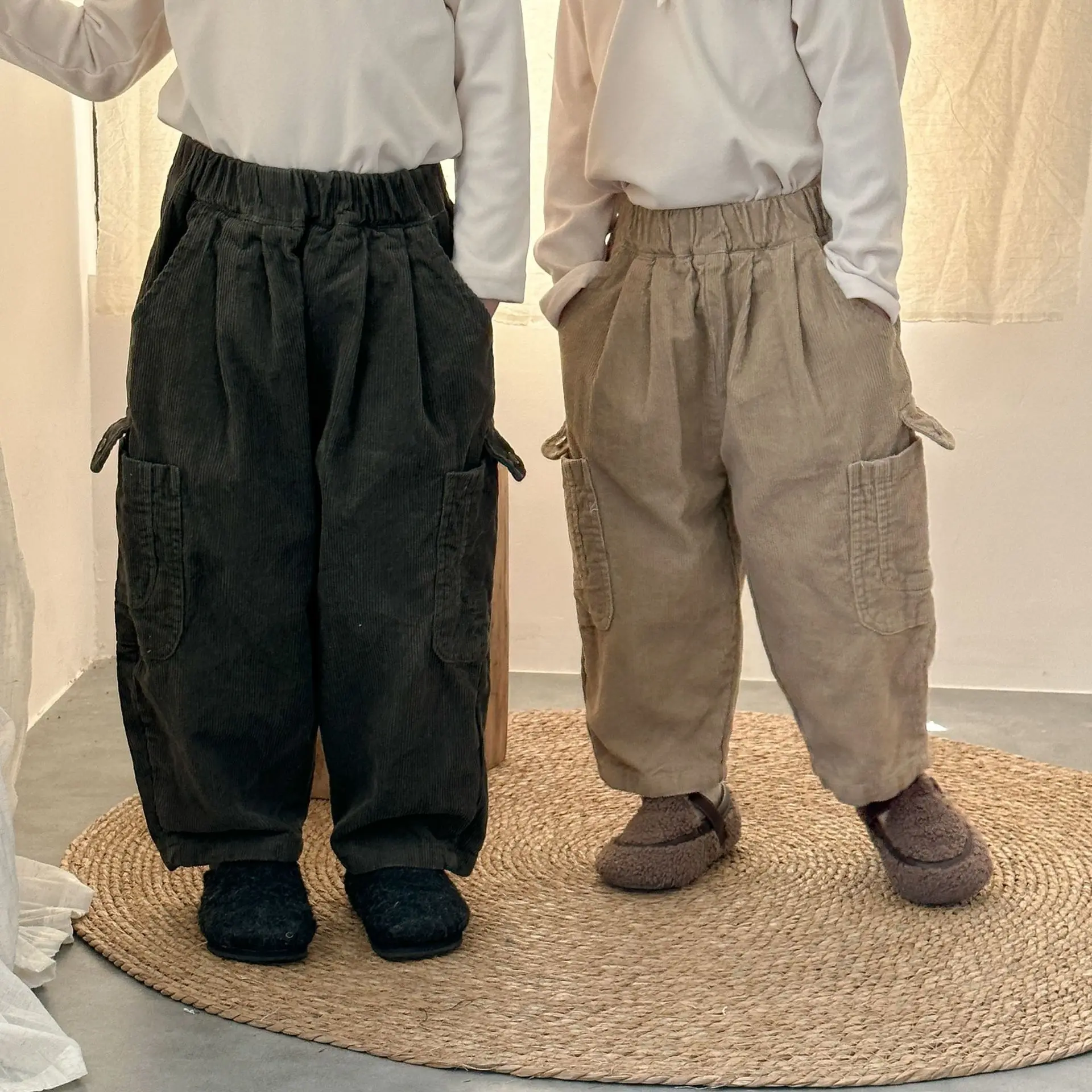 

Children's Corduroy Autumn and Winter Thick Pants Boys' Autumn Loose New Baby Casual Girls Scimitar Trousers