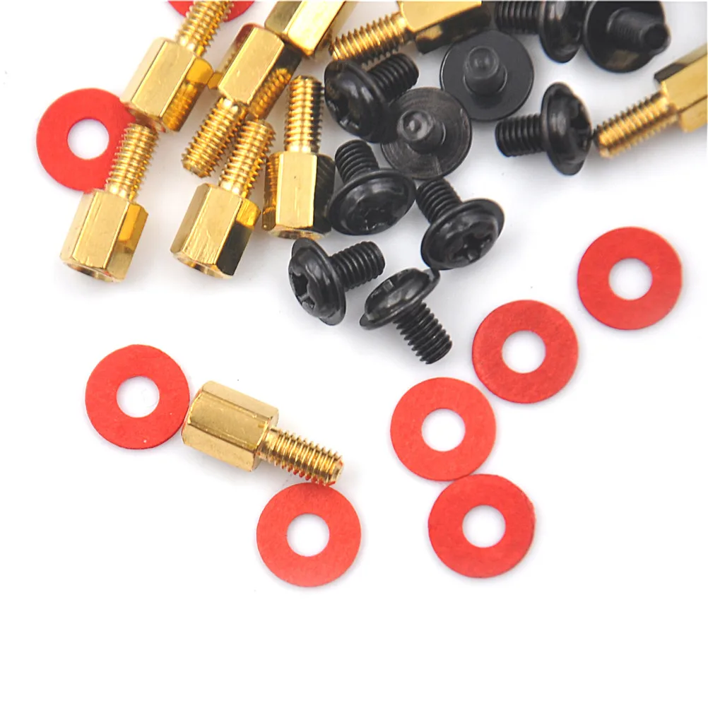 10Pcs 6.5mm 6-32-M3 Computer Golden Motherboard Riser+Silver Screws + Red Washers