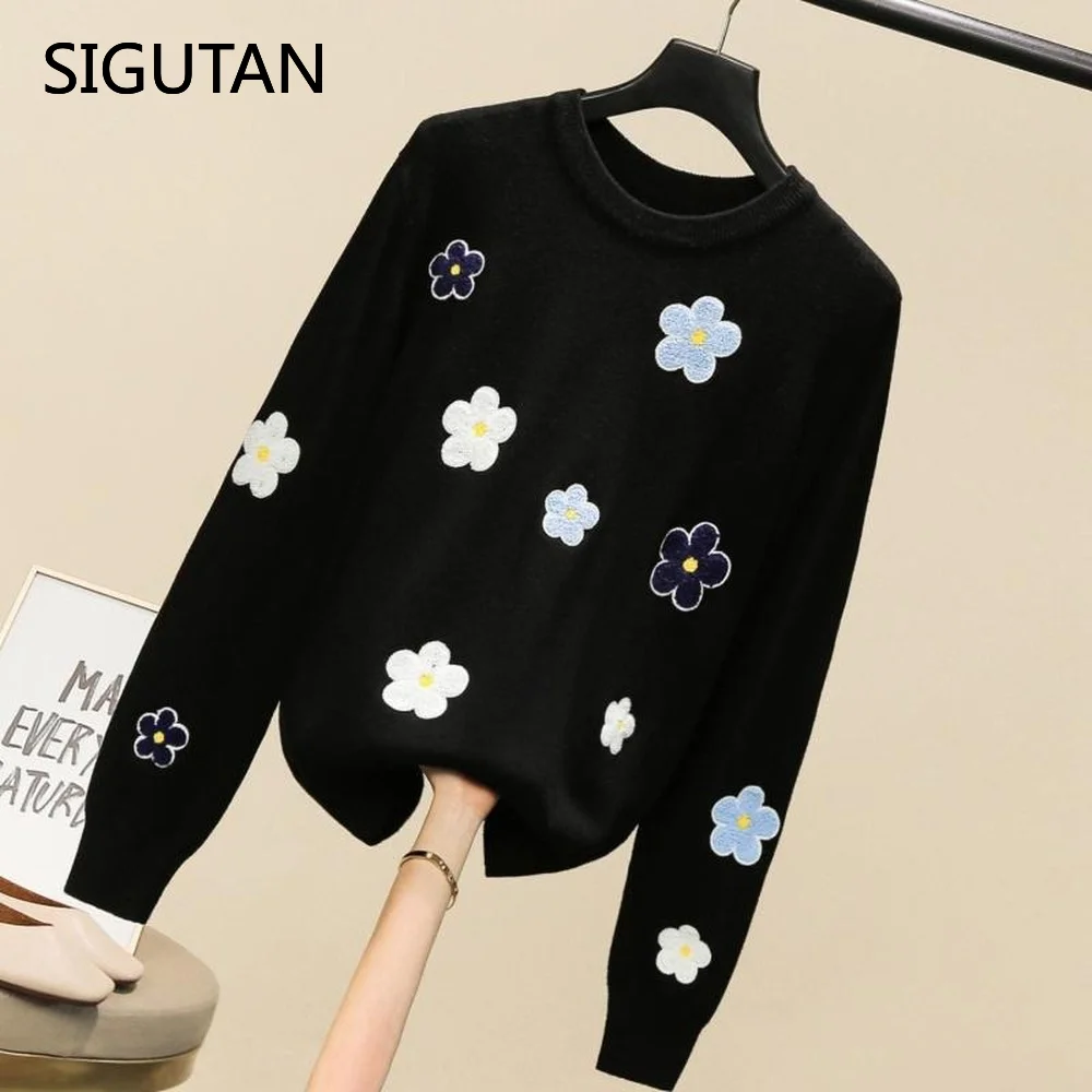 

2023 woman fall Floral Emobroidery Pullover Sweater High Quality Women Elegant O Neck Knitted Tops