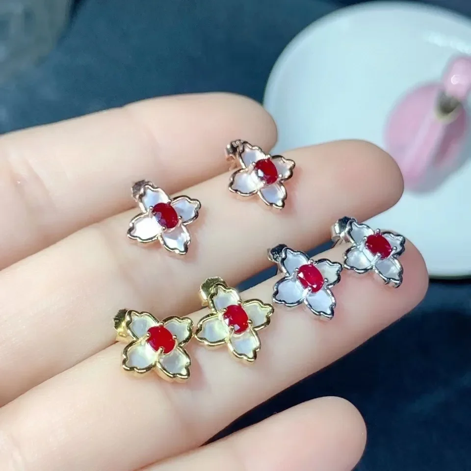 

Fashion Silver Gemstone Stud Earrings 3mm*4mm Natural Ruby Earrings for Party 925 Silver Ruby Stud Earrings