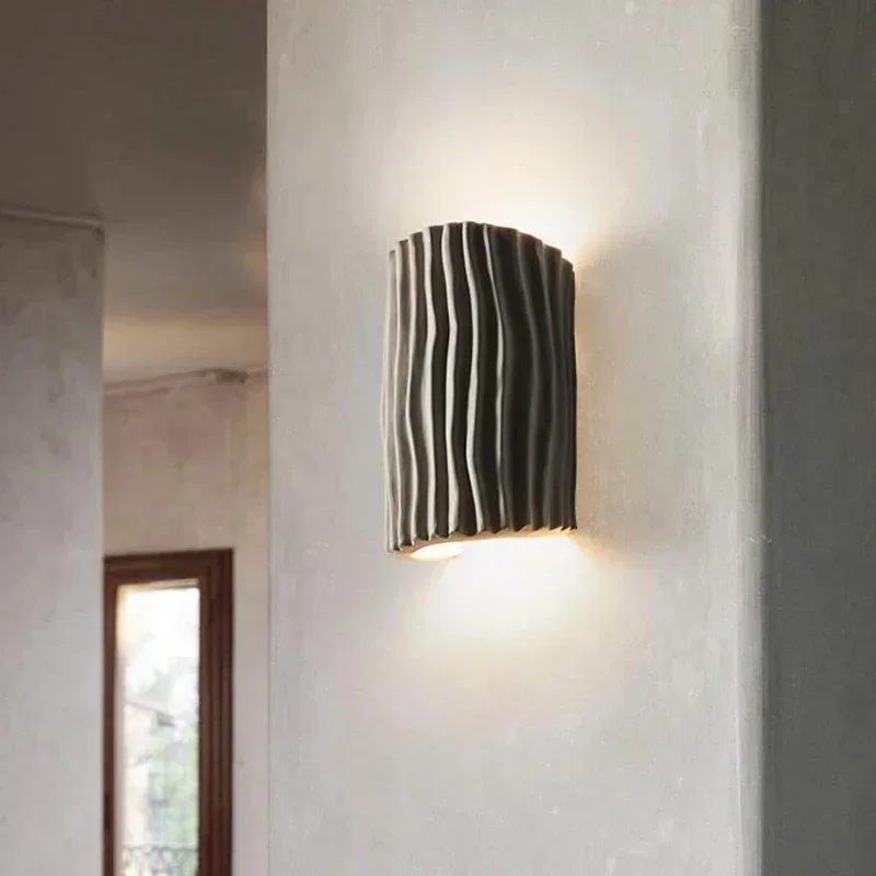 Lámpara de pared de resina nórdica con patrón de onda de cabecera, accesorio de luz Led de doble cabeza para pasillo, escalera, dormitorio, decoración del hogar