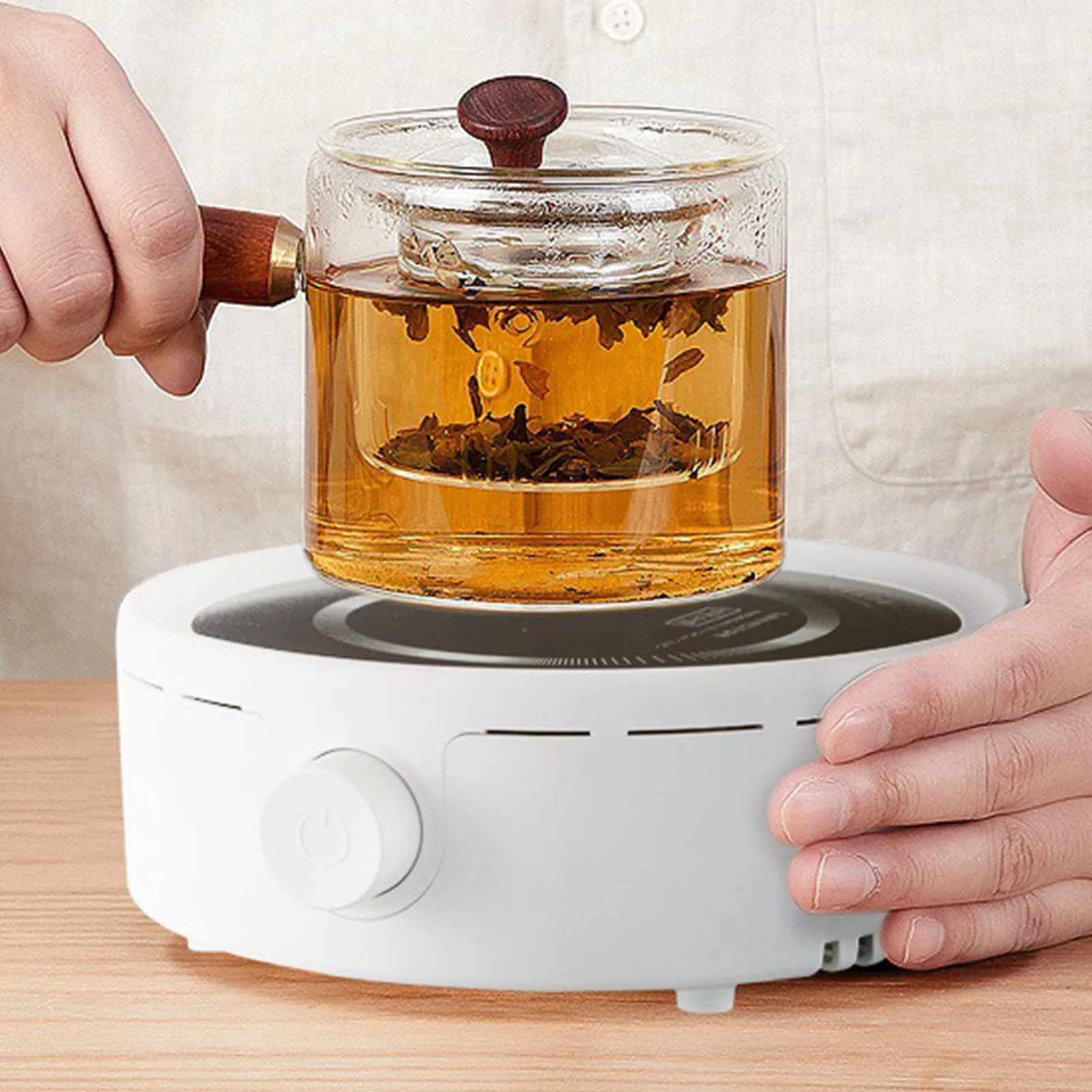 Estufa de cerámica eléctrica silenciosa, placa caliente de cerámica pequeña para hacer agua hirviendo, ajuste de perilla de café, enchufe CN