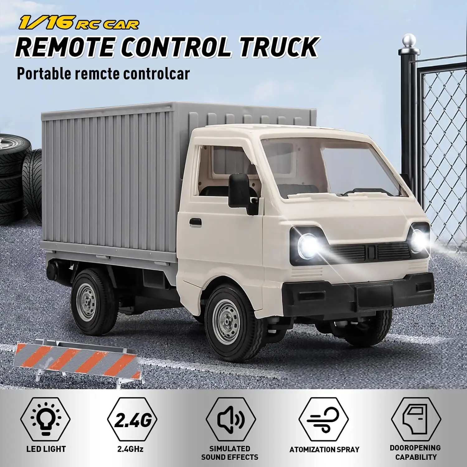 KF21 RC Truck 1:16 2.4GHZ RC Car Simulation Drift Climbing Truck With Spray and LED Lights RC Electric Truck Model Boy's Toys