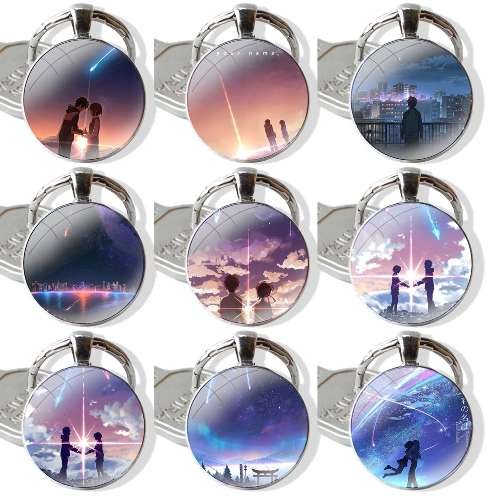 Your Name Meteor Shower Keychain Handmade Glass Cabochon Key Ring Holder Pendant Key Chains