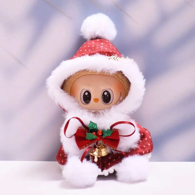 

Christmas - themed Outfits For 1st - 3rd Gen 15/17cm Labubu Dolls Santa Hats With Pom - poms Red Polka - dot Plush Capes