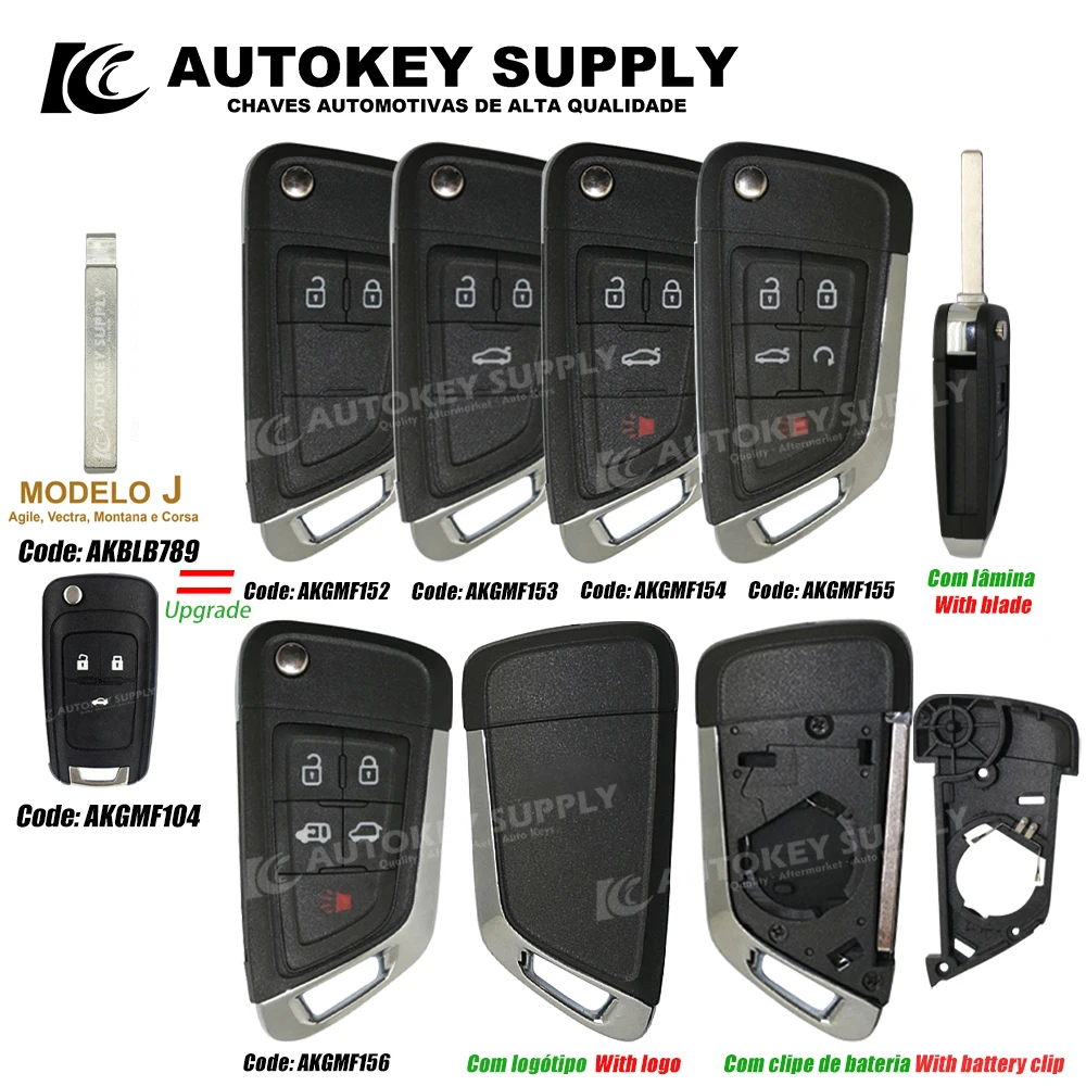 AutokeySupply AKGMF152 Chiave per auto pieghevole modificata 2/3/4 pulsanti con logo Shell di alta qualità solo per Chevrolet