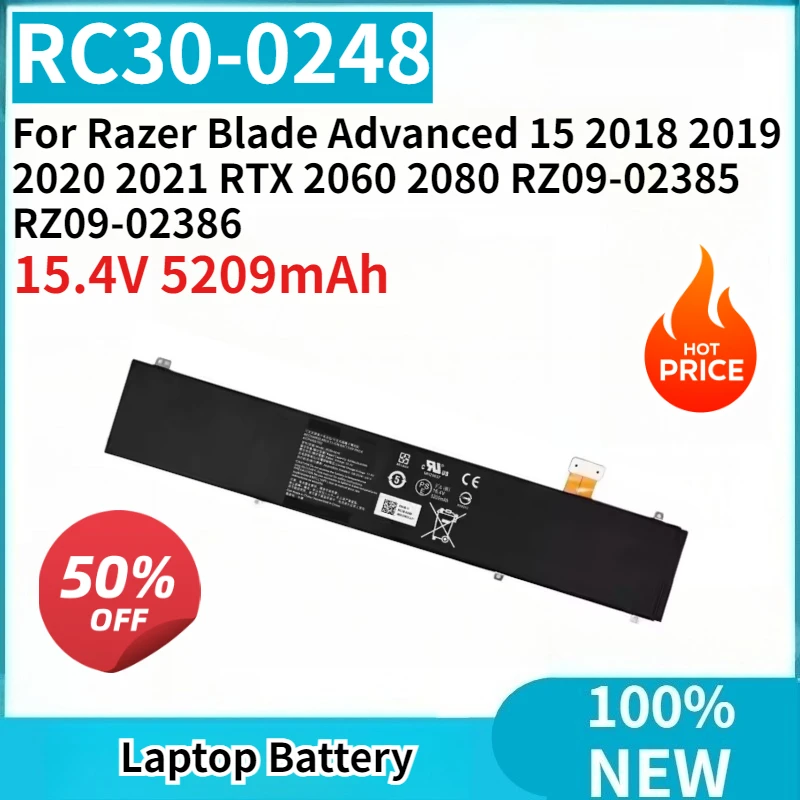 New Laptop Battery RC30-0248 15.4V 5209mAh for Razer Blade Advanced 15 2018 2019 2020 2021 RTX 2060 2080 RZ09-02385 RZ09-02386