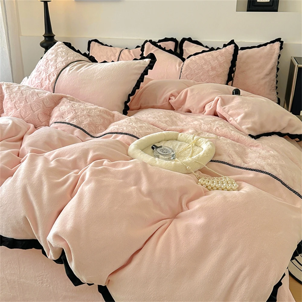 

Зимний теплый комплект постельного белья, фланелевой пододеяльник для дома, утепленный бархатный комплект королевского размера, роскошный декор для спальни, пододеяльник, наволочка