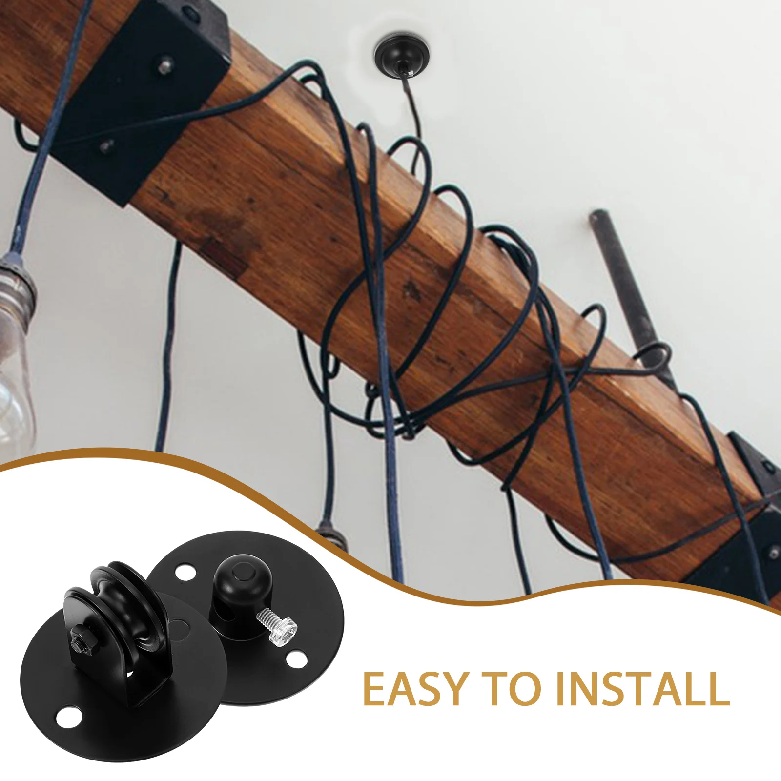 

1 set Pulley Wheel Accessories for Pendant Lamps Ceiling Hooks Hanging Lights Iron Material Black Color Wall Mount Pulley System