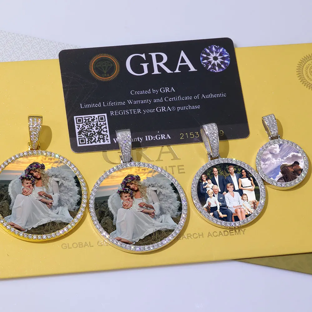 35MM Bling VVS Moissanite Custom Personalized Photo Pendant Necklace Iced Out Brass Miami Memory Hip Hop Men Women Round Pendant