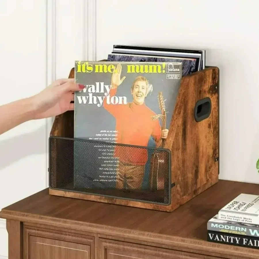 

American Rustic Style Wooden Storage Box for Black Record Album Disc Collection Box Retro Desktop Display Storage Rack