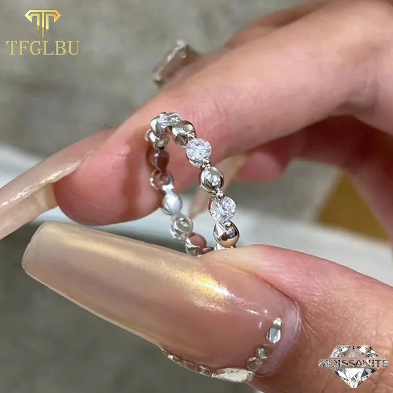 

4/5CT Moissanite Diamond D VVS Women's Round Bead Band Moissanite Rings 925 Silver Plated White Gold Fine Jewerly Ring for Lady