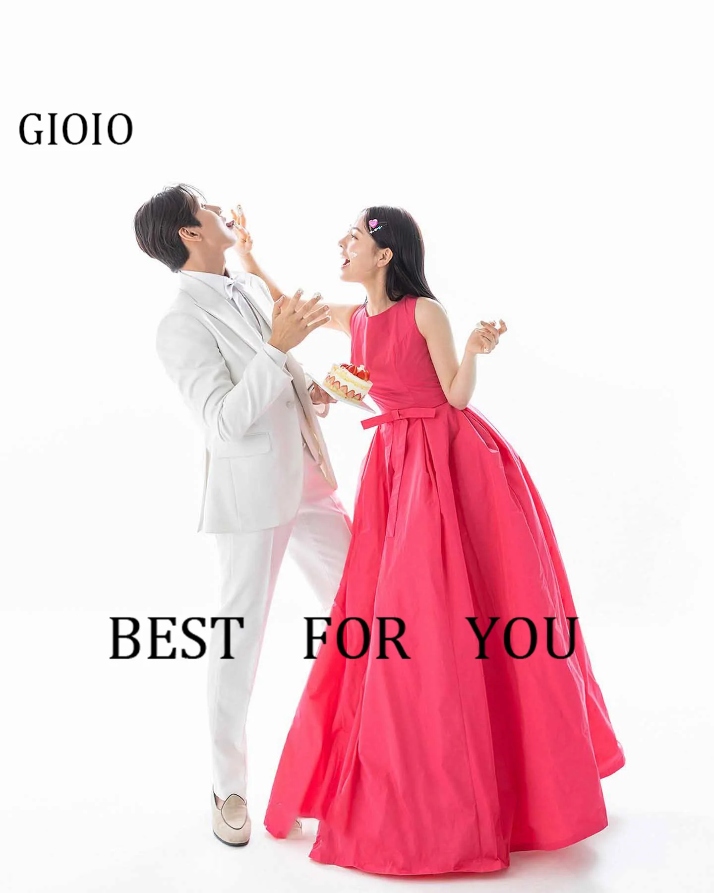 GIOIO O-Neck Korea Garden Evening Dresses Pink Pleat Sleeveless Formal 프롬드레스  Floor Length Elegant Prom Growns Party Women Bride