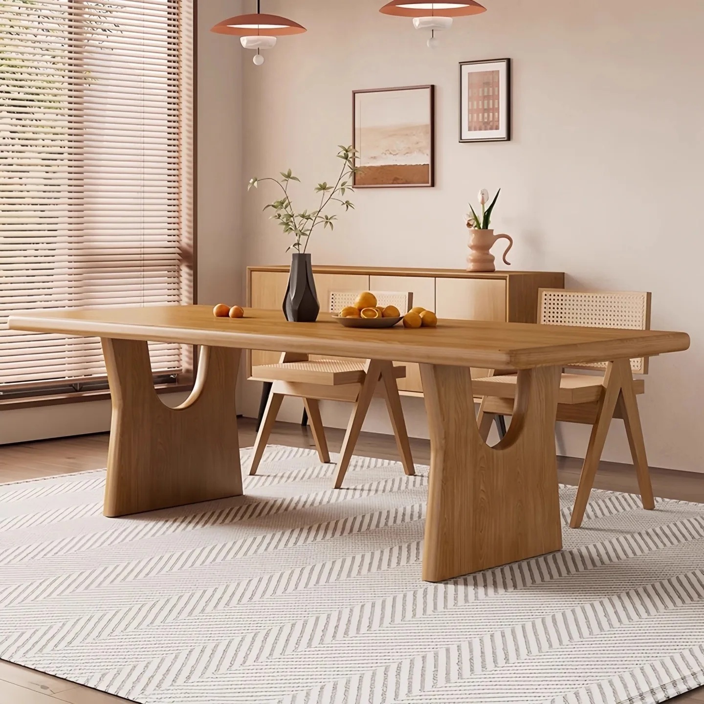 Modern simple solid wood rectangular dining table light luxury design household dining table and chair combination