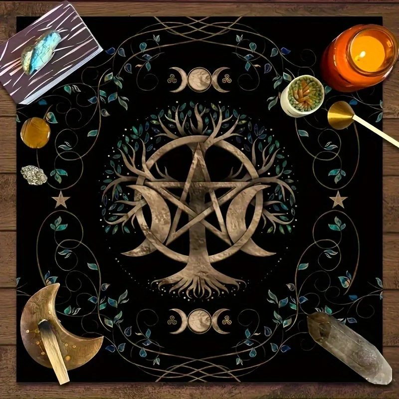 Mystical Bohemian Divination Tablecloth – Celtic Knots & Zodiac Stars for Witchcraft & Home Decor
