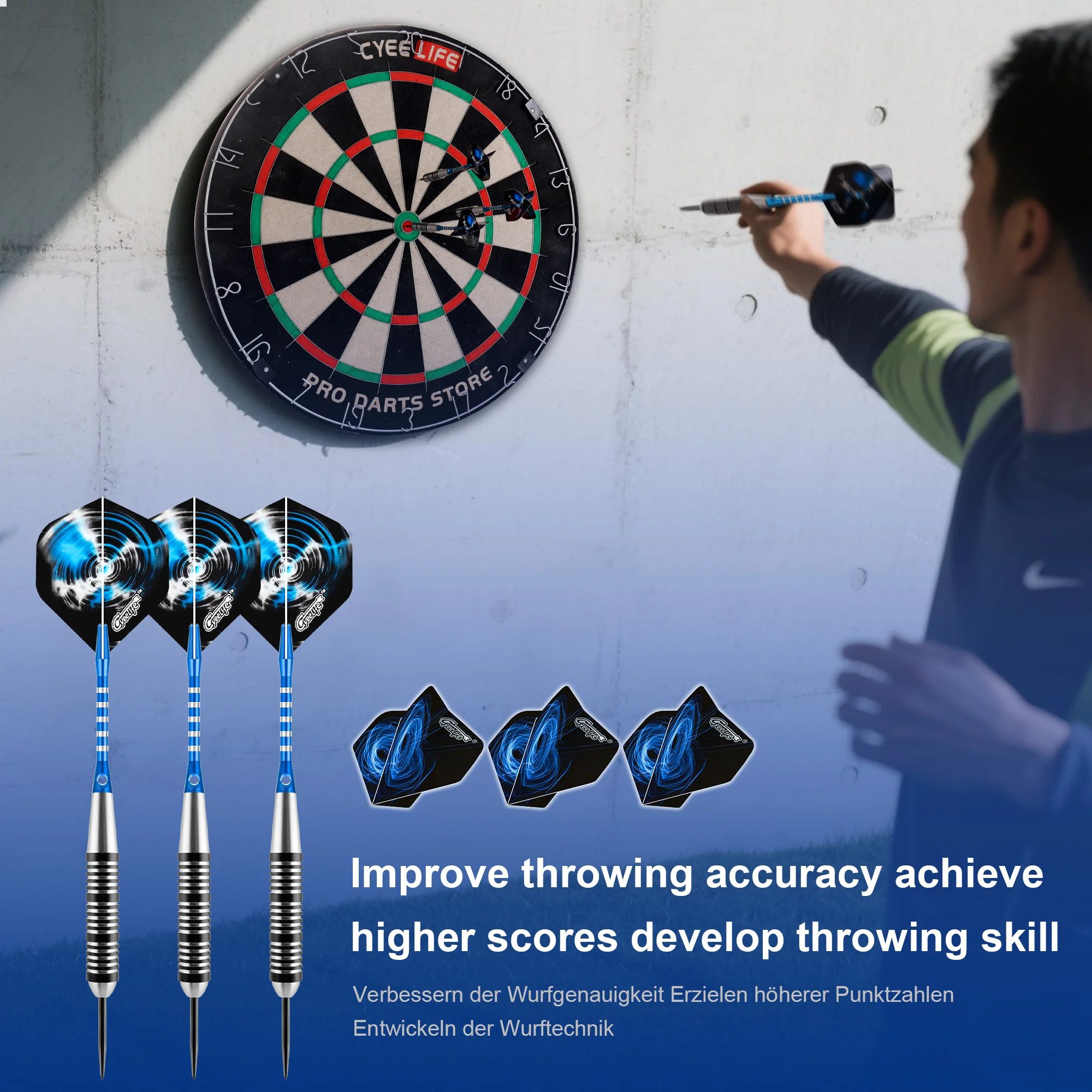 CyeeLife 28G 3 قطع من السهام ذات الأطراف الفولاذية مجموعات رحلة PET القياسية، سهام من الفولاذ المقاوم للصدأ مهاوي من الألومنيوم طرف فولاذي مع صندوق تخزين