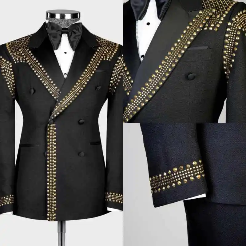 

Luxury Wedding Groom Tuxedos 2 Pieces Blazers Pant Peaked Lapel Double Breasted Formal Business Wear Customized