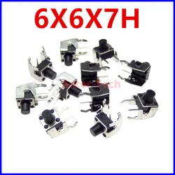 20PCS 6X6X7H 6*6*7mm 4Pin touch button micro switch Self-reset 90 degrees side insert with bracket