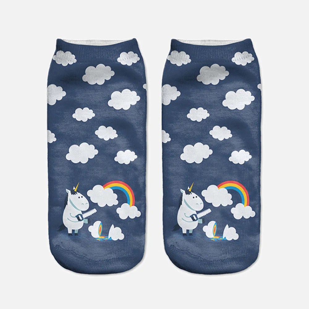 Harajuku 3D Druck Einhorn Frauen Kawaii Ankle Licorne Chaussette Femme Calcetines Mujer Nette Kunst Socken Unisex – Detail 15