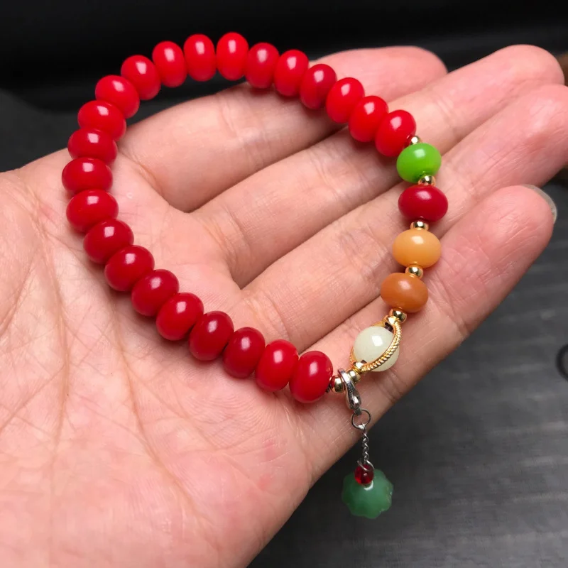 Hengxin Yipin Live Supply Red Bodhi Root Abacus Beads Bracelet Luminous Stone Single Ring Women's Bracelet