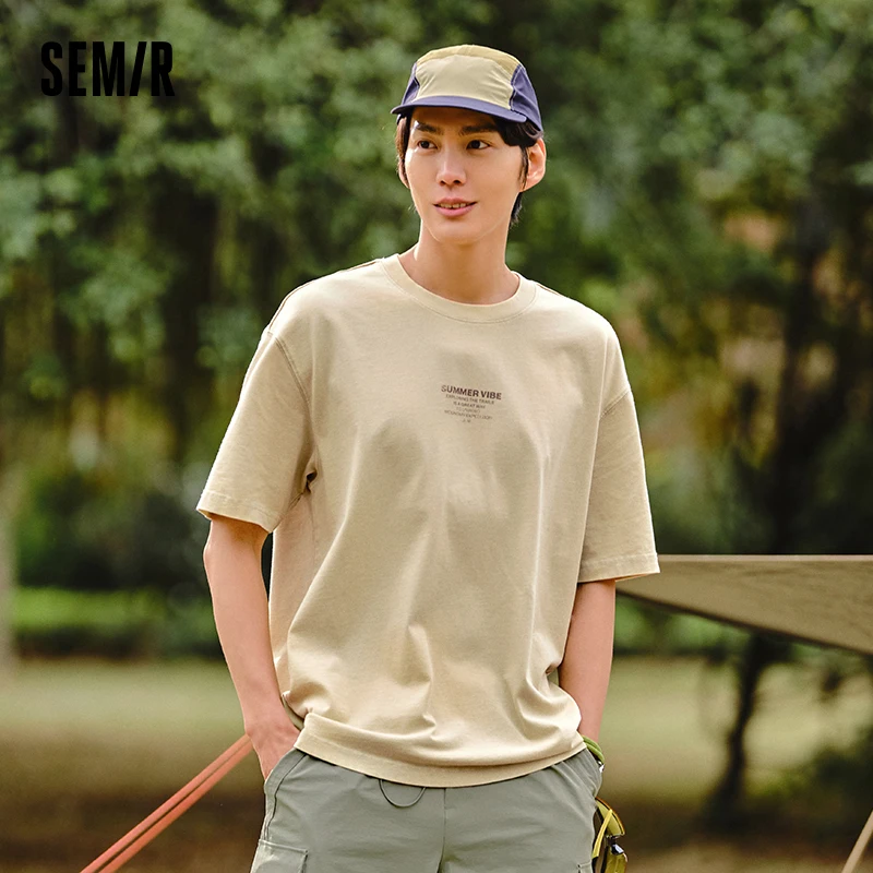 Semir Men T Shirts Short-Sleeve T-Shirt Summer New Arrival 2024 Loose Fit And Contrasting Print Design Simple Tee Top Men