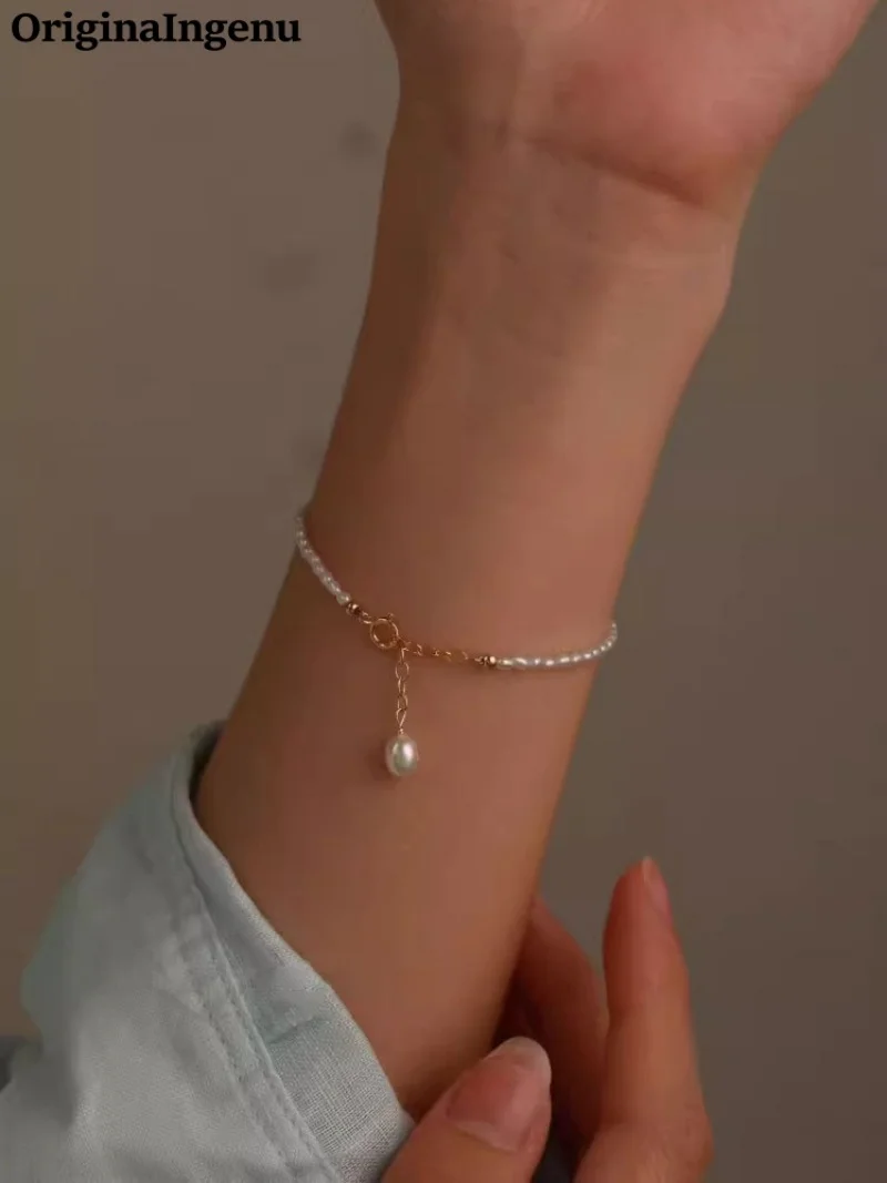 

Персонализированный браслет из натурального жемчуга, браслет ручной работы с позолотой 14 карат, водонепроницаемый, устойчивый к потускнению ювелирный браслет в стиле бохо