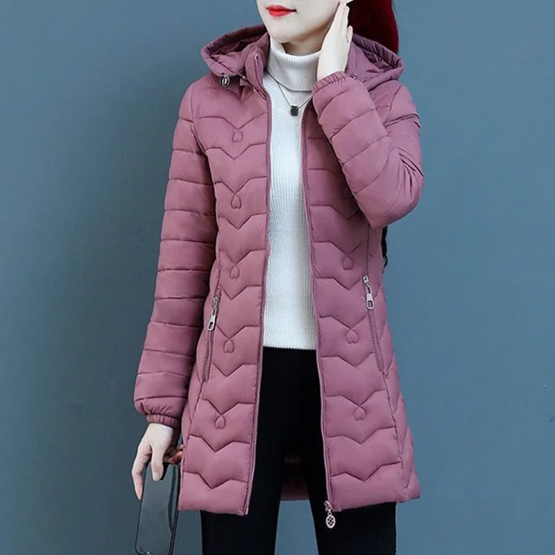 

Winter Down Cotton Jacket Thick Warm Parkas Women Hooded Coat Long Sleeve Casual Overcoat Cotton-padded Jacket Female Outerwear