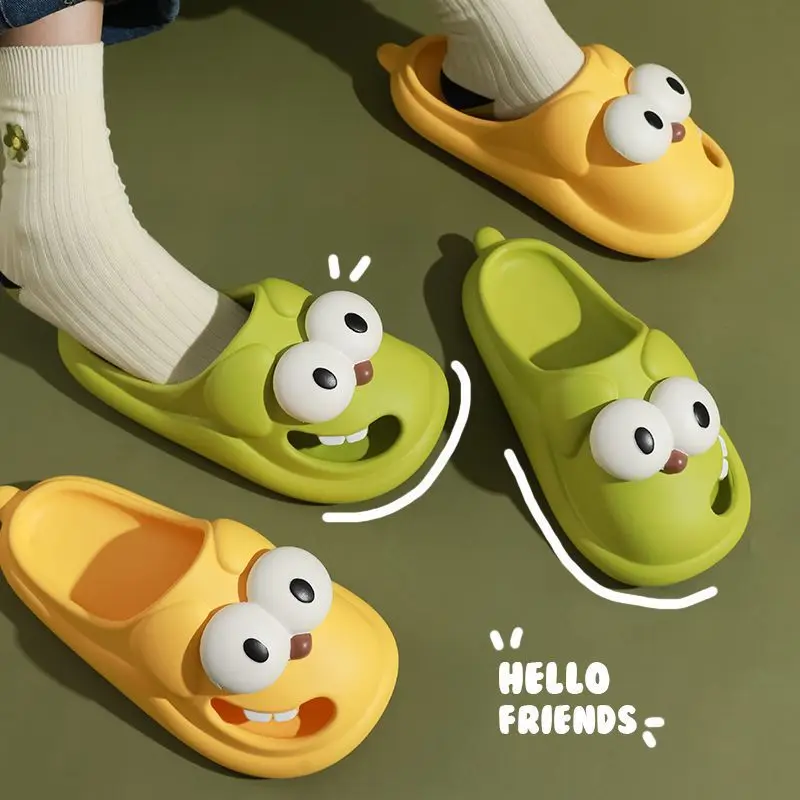 Open Toe Slippers Big Eye Dog Slippers 3D Funny Cartoon Non-slip Thick Sole Indoor Outdoor Slides Soft Cute House Sandals Slides