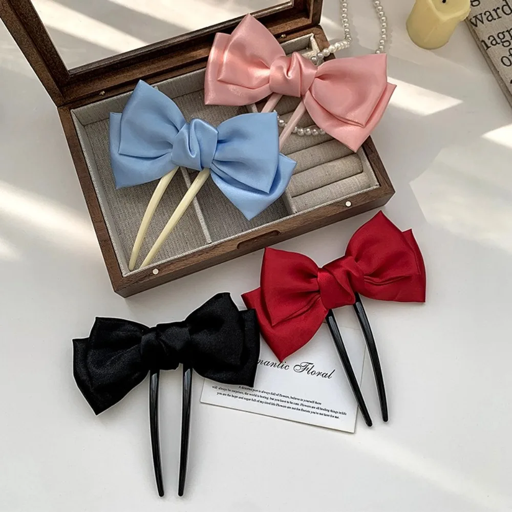 Fashion Cloth Bow Hair Stick Chinese Style Headdress U-shaped Hairpin Hair Accessories Plastic Pan Hair Fork Ladies