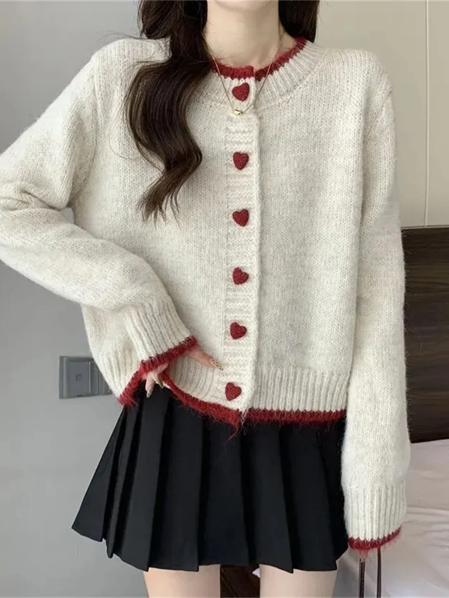 

Women's Knitted Sweater Coat Spring Autumn ort Sve Long Sve Button Design Color Blo Heart Pattern Casual Outerwear