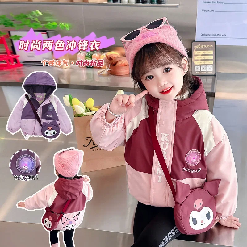 Sanrio winter Kulomi cute warm children's hooded top cartoon color matching versatile thickened plush cold-proof jacket