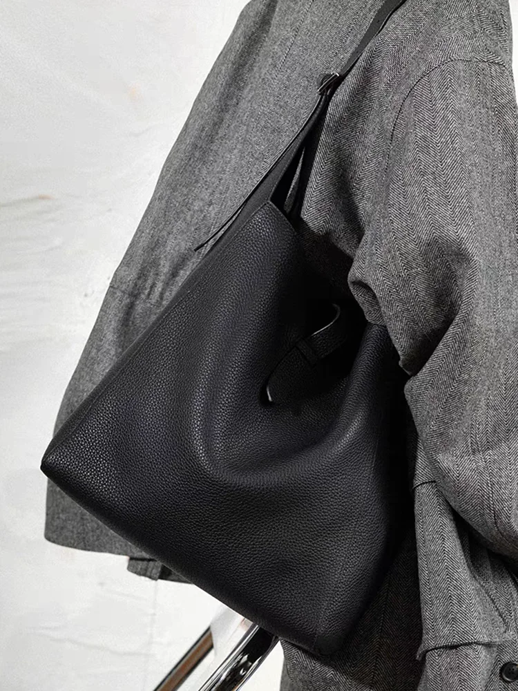 Fashion Simple Underarm Bucket Bag Genuine Leather Women Tote Bag\\Handbag Real Leather Lady Shoulder Bag Big