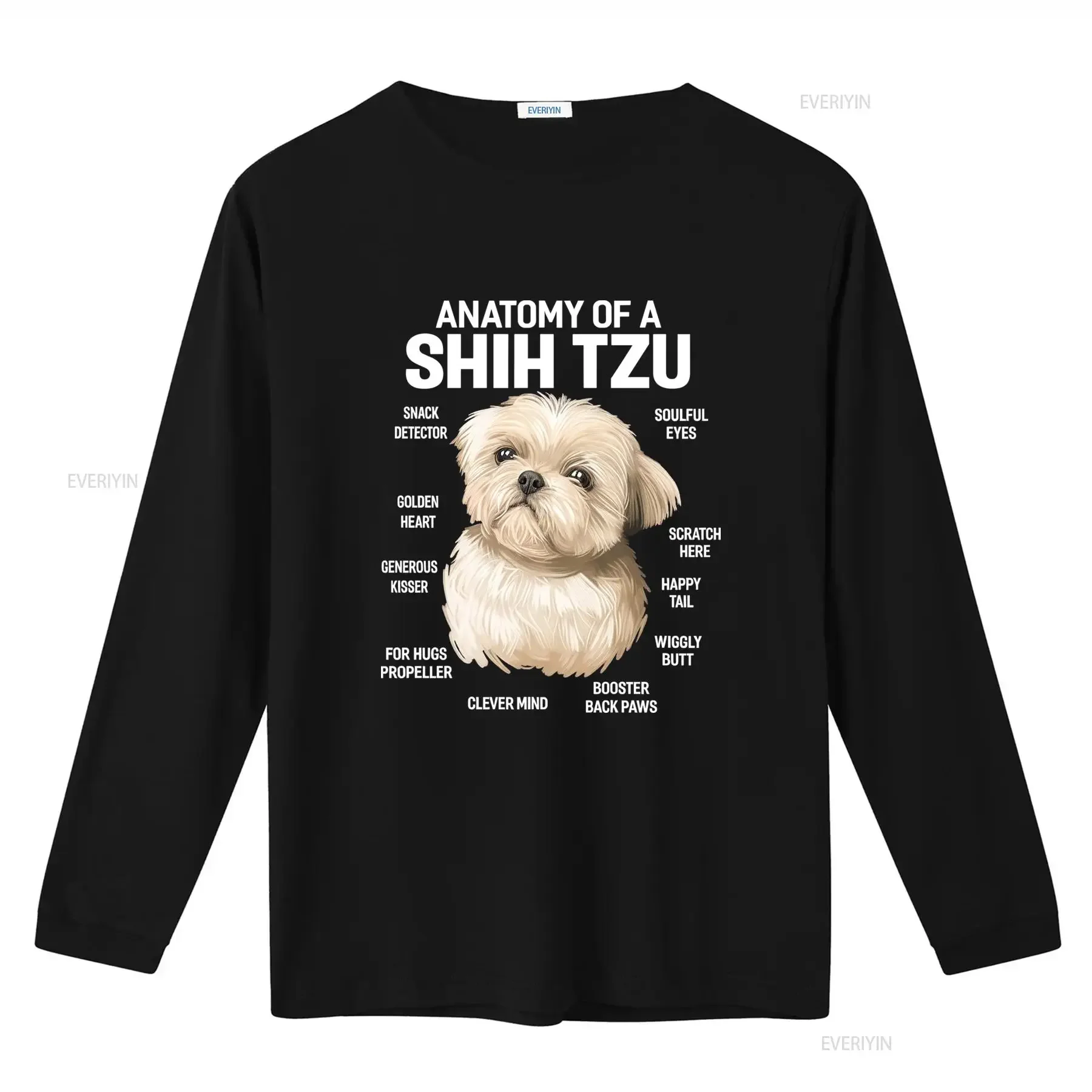 Anatomy of a Shih Tzu Dog Funny T Shirt Snack Detector Soulful Eyes Golden Heart Scratch Here Happy Tail Wiggly Butt vintage