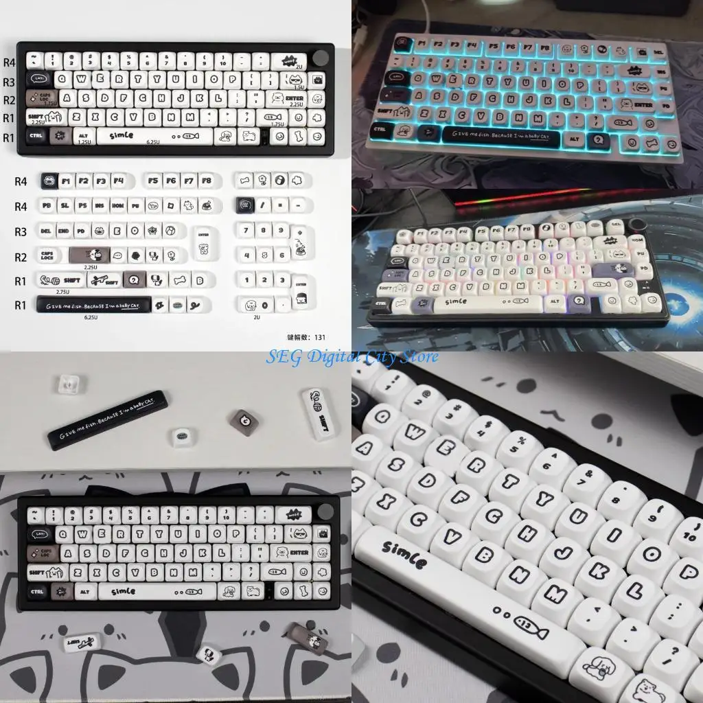 

U75B милые колпачки для механических клавиатур MOA, профильные красители, сублимационный ПБТ, 140 клавиш, дизайн с кошками и