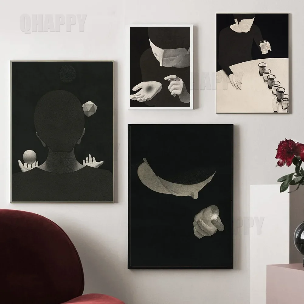 Black And White Figure Wall Art Canvas Painting Lonely Illustration Korean Artists Poster Ins Picture For Livingroom Home Decor