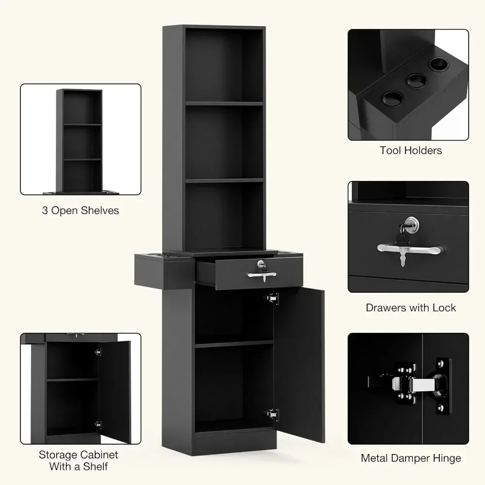 Indoor Commercial Black Wall Mount Salon Storage Station, Beauty Salon Spa Equipment