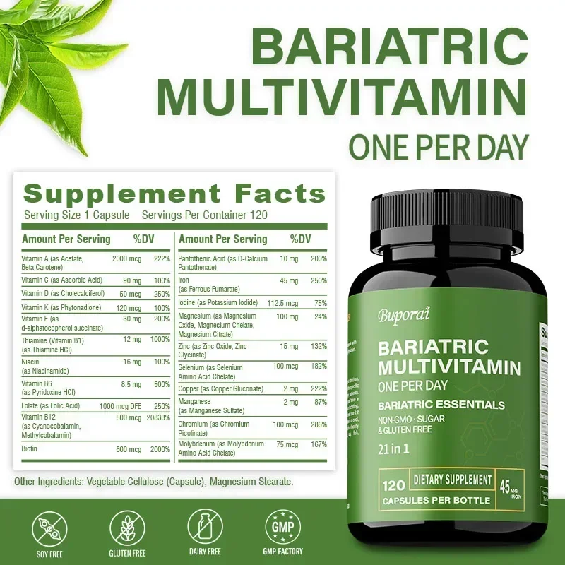 Bariatric Multivitamin - Contains 21 Essential Vitamins and Minerals To Maintain Hemoglobin Levels and Support Overall Health