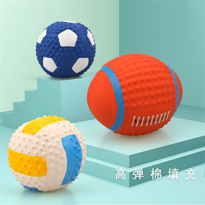 New Soft Latex Pet Dog Toy Rugby Volleyball Football Squeaky Toys Cotton Filling Chew Ball Toy Pet Supplies