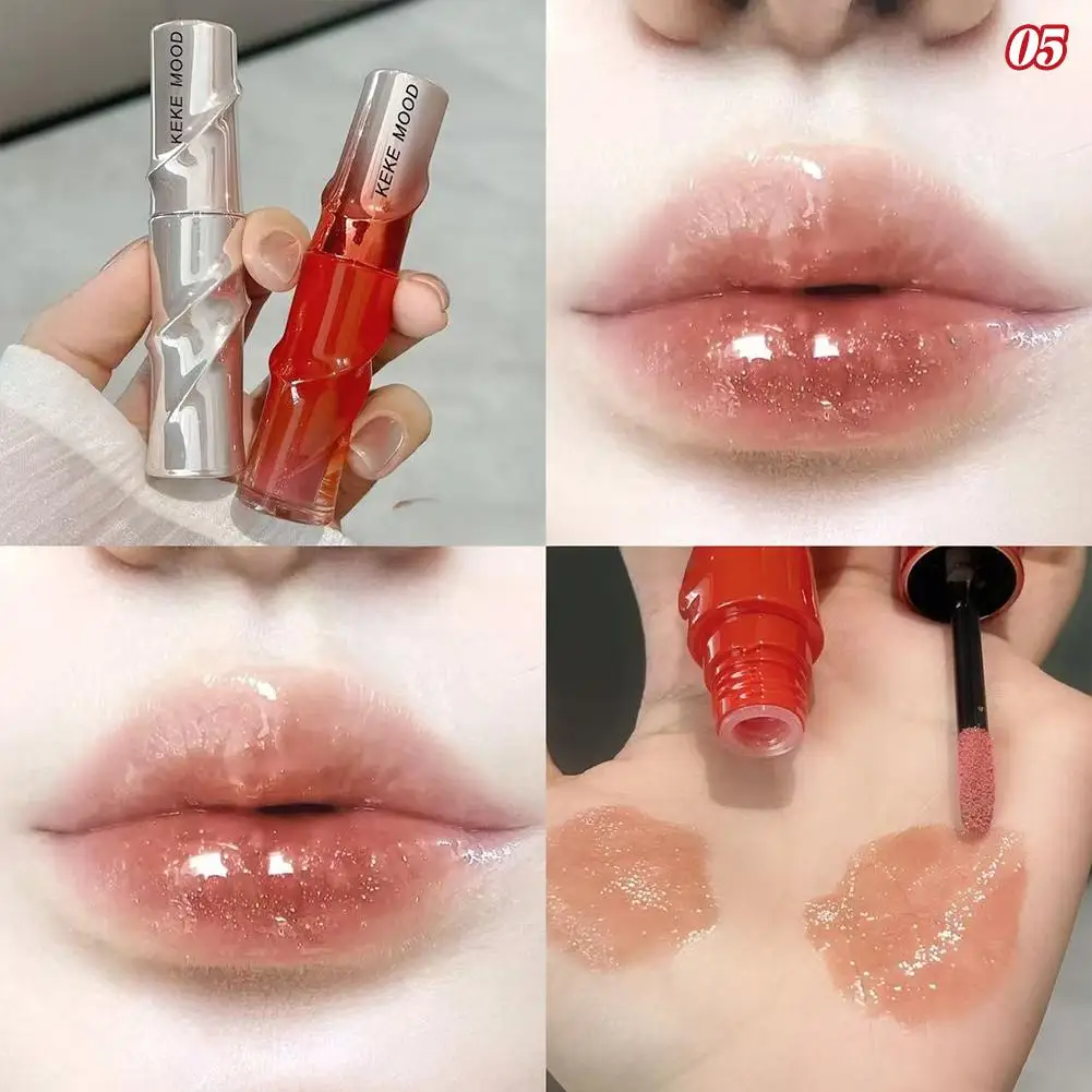 Crystal Nude Gray Glossy Lip Stain Mirror Korean Lip Glaze Sheer Nude Glitter Lip Tint Watery Shine Plumping Lip Gloss Makeup