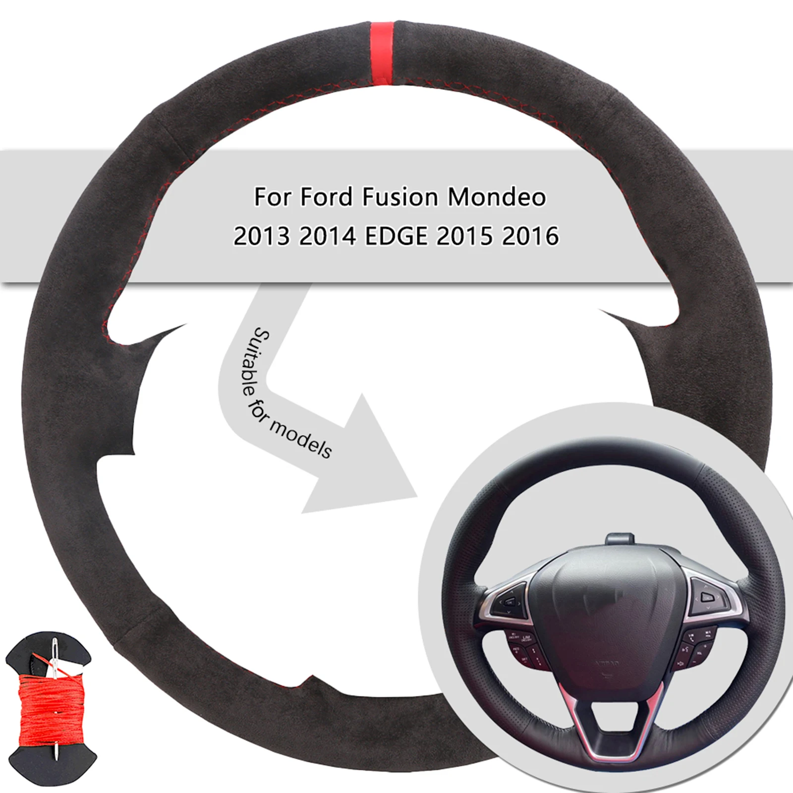 

Suede Leather Car Steering Wheel Cover For Ford Fusion Mondeo 2013 2014 EDGE 2015 2016 Suede Leather Hand-sewn Steering Wrap